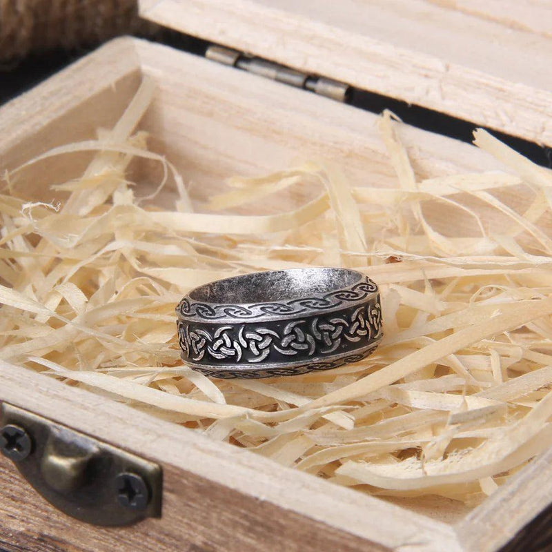 Timeless Viking Rune Stainless Steel Cocktail Ring - Stylish Amulet Jewelry Gift in Wooden Box