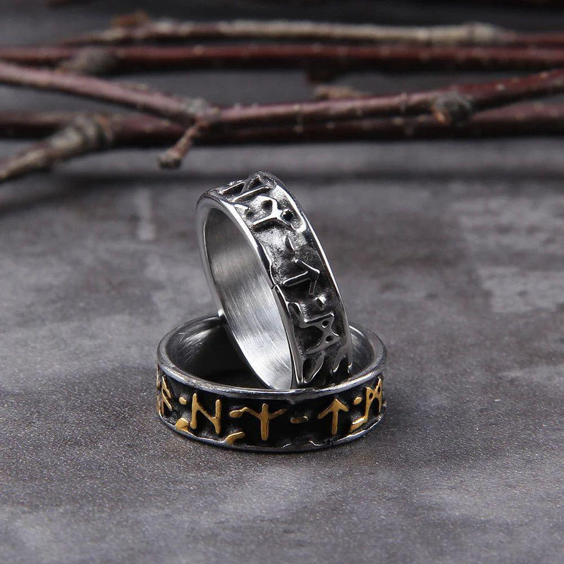 Timeless Viking Rune Stainless Steel Ring - Unisex Fashion Jewelry with Wooden Gift Box