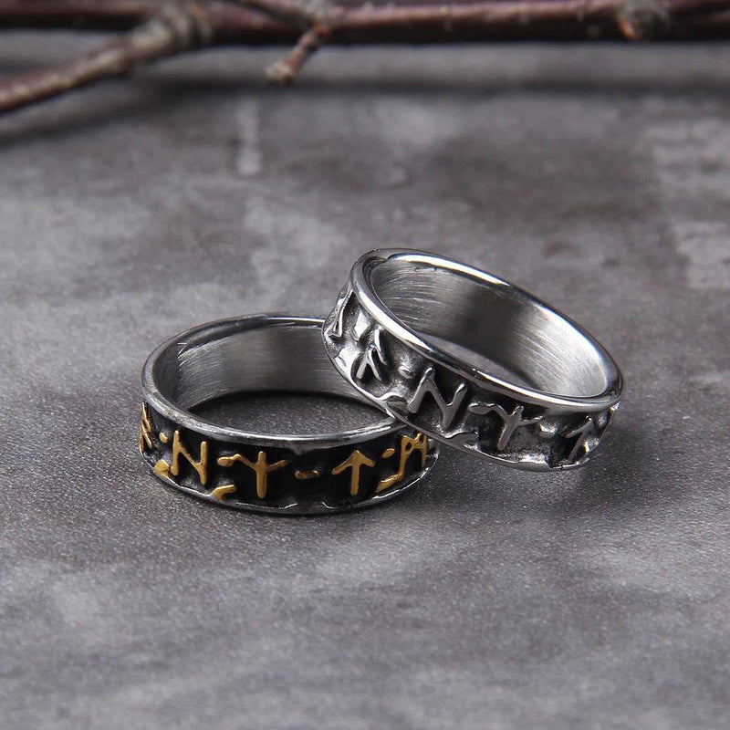 Timeless Viking Rune Stainless Steel Ring - Unisex Fashion Jewelry with Wooden Gift Box