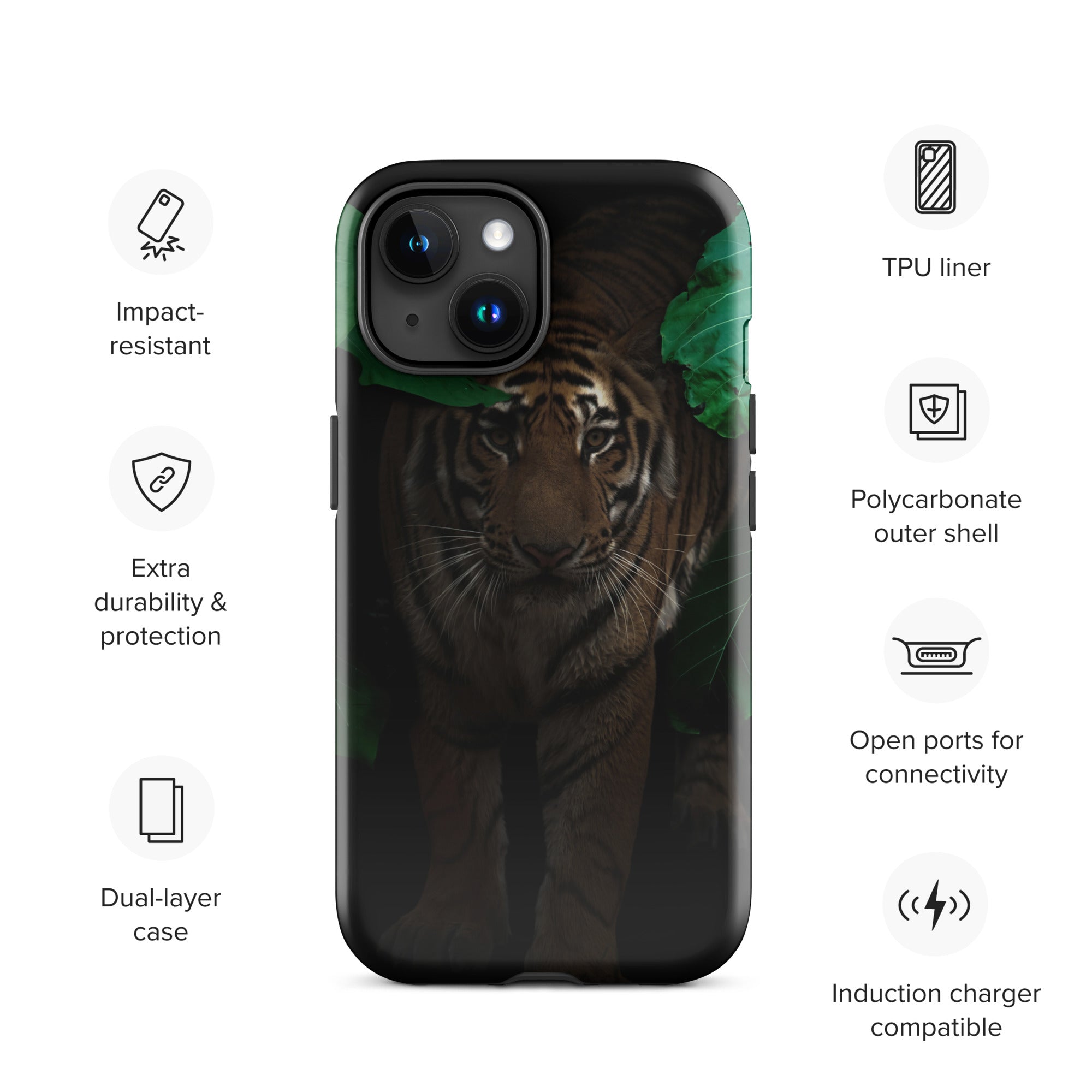 Tough Case for iPhone® iPhone 15 Cat in Darkness Design