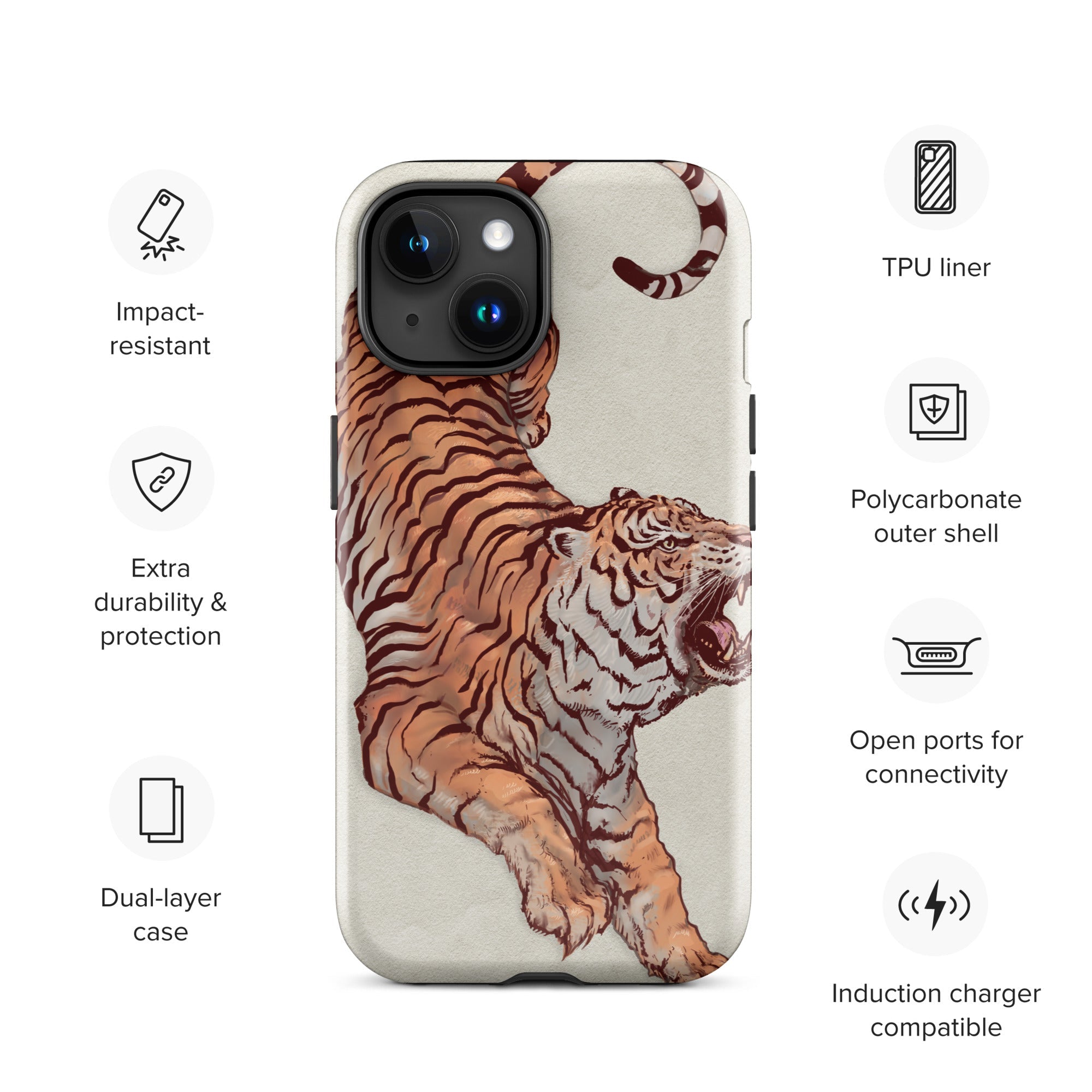 Tough Case for iPhone® iPhone 15 Tiger Art Design