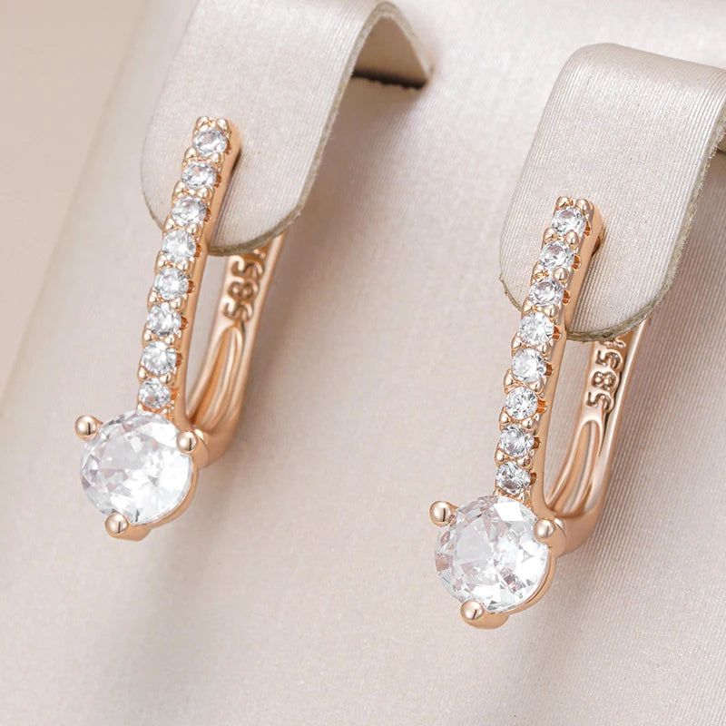 Trendy 585 Rose Gold Drop Earrings with Natural Zircon - Elegant High-Quality Jewelry