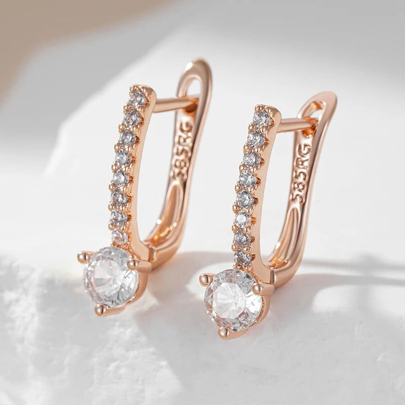 Trendy 585 Rose Gold Drop Earrings with Natural Zircon - Elegant High-Quality Jewelry