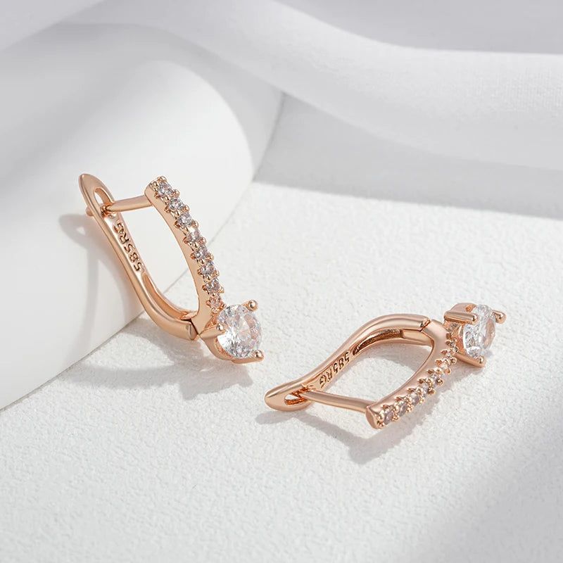 Trendy 585 Rose Gold Drop Earrings with Natural Zircon - Elegant High-Quality Jewelry