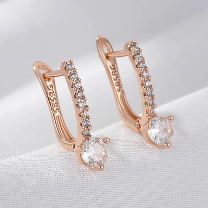 Trendy 585 Rose Gold Drop Earrings with Natural Zircon - Elegant High-Quality Jewelry