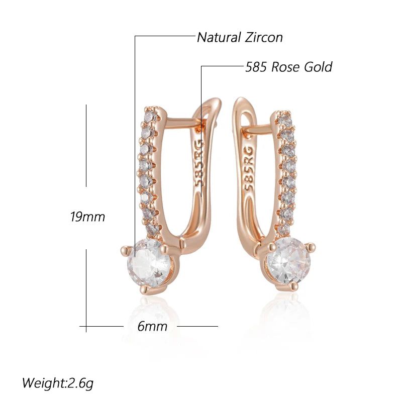 Trendy 585 Rose Gold Drop Earrings with Natural Zircon - Elegant High-Quality Jewelry