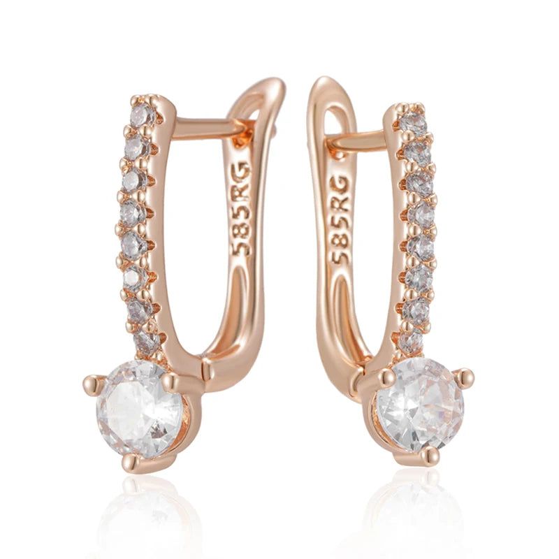 Trendy 585 Rose Gold Drop Earrings with Natural Zircon - Elegant High-Quality Jewelry