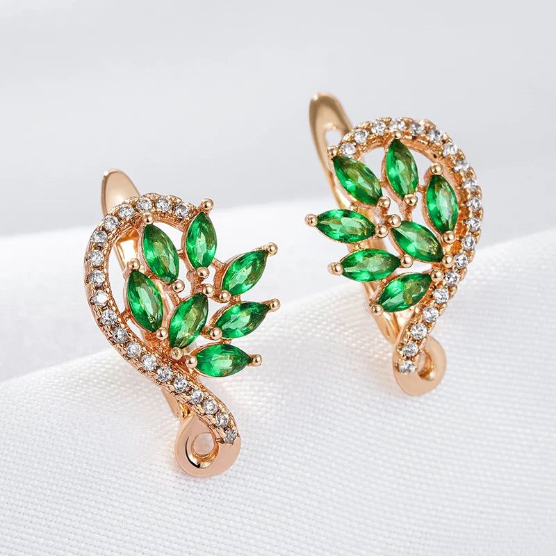 Trendy 585 Rose Gold Earrings with Shiny Green Natural Zircon for Fashion-forward Jewelry Lovers 2024