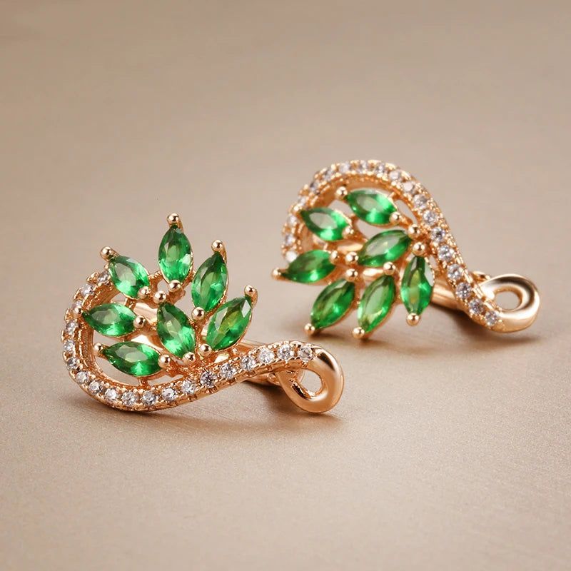 Trendy 585 Rose Gold Earrings with Shiny Green Natural Zircon for Fashion-forward Jewelry Lovers 2024