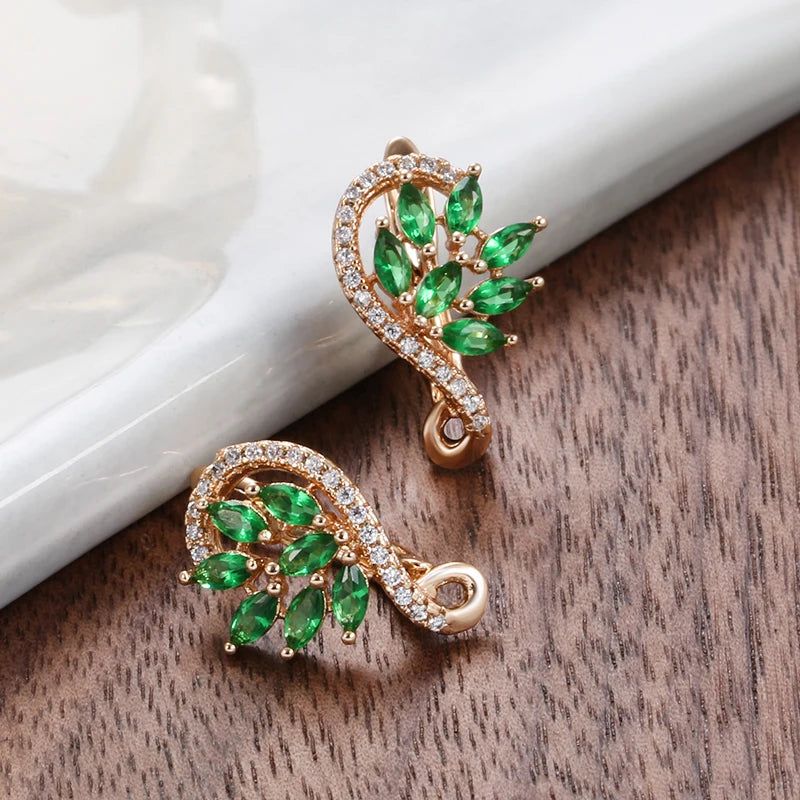 Trendy 585 Rose Gold Earrings with Shiny Green Natural Zircon for Fashion-forward Jewelry Lovers 2024