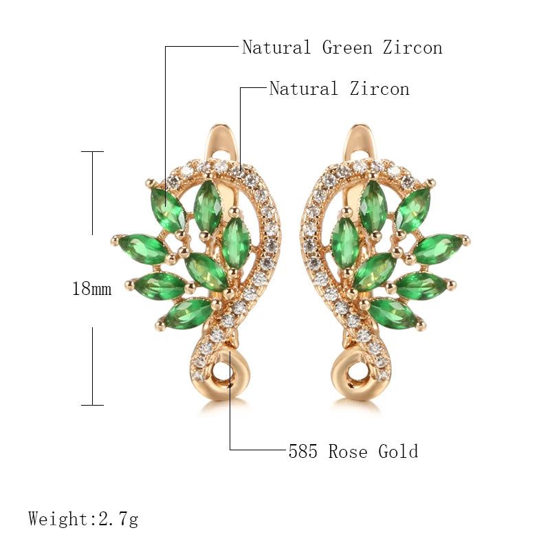 Trendy 585 Rose Gold Earrings with Shiny Green Natural Zircon for Fashion-forward Jewelry Lovers 2024