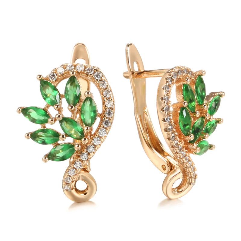 Trendy 585 Rose Gold Earrings with Shiny Green Natural Zircon for Fashion-forward Jewelry Lovers 2024