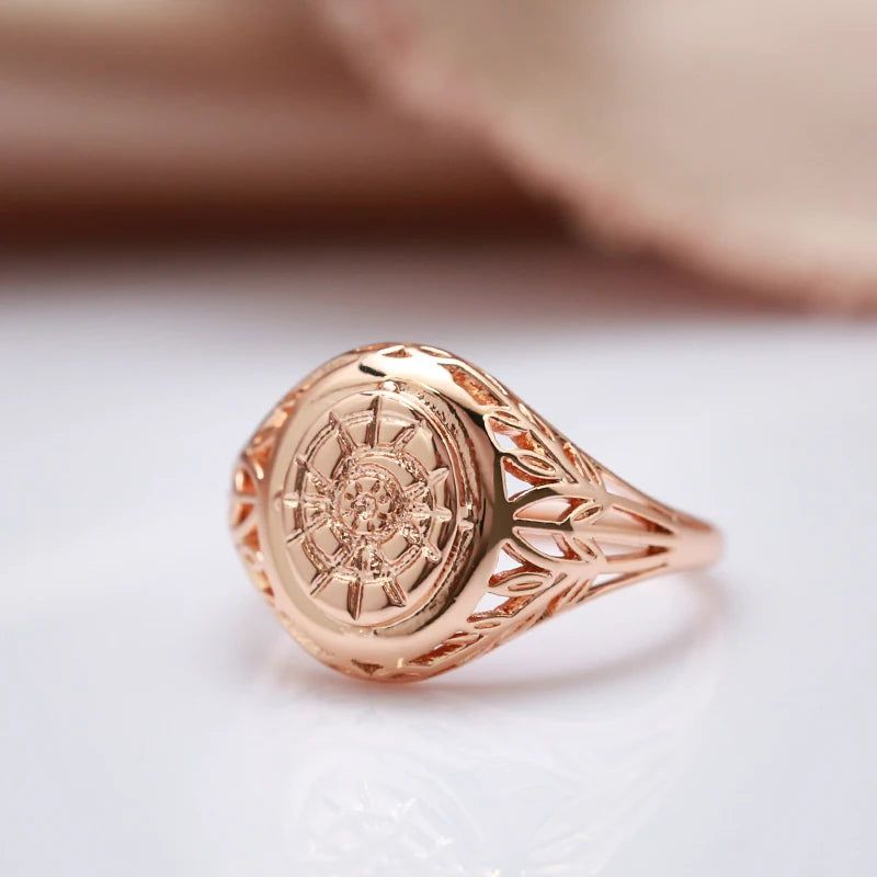 Trendy 585 Rose Gold Geometric Cocktail Rings - Stylish Round Jewelry