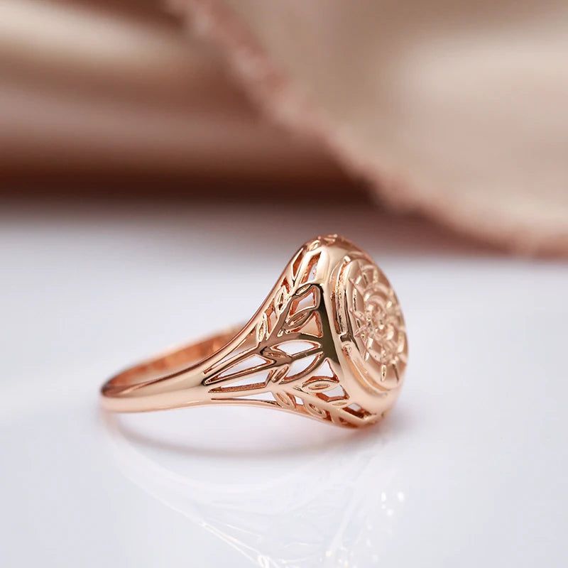 Trendy 585 Rose Gold Geometric Cocktail Rings - Stylish Round Jewelry