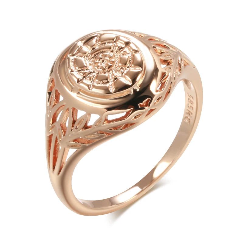 Trendy 585 Rose Gold Geometric Cocktail Rings - Stylish Round Jewelry