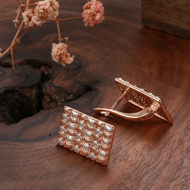 Trendy 585 Rose Gold Geometric Dangle Earrings - High-Quality Fashion Jewelry