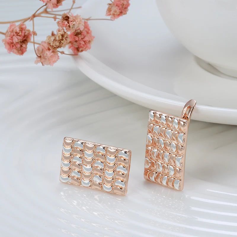 Trendy 585 Rose Gold Geometric Dangle Earrings - High-Quality Fashion Jewelry