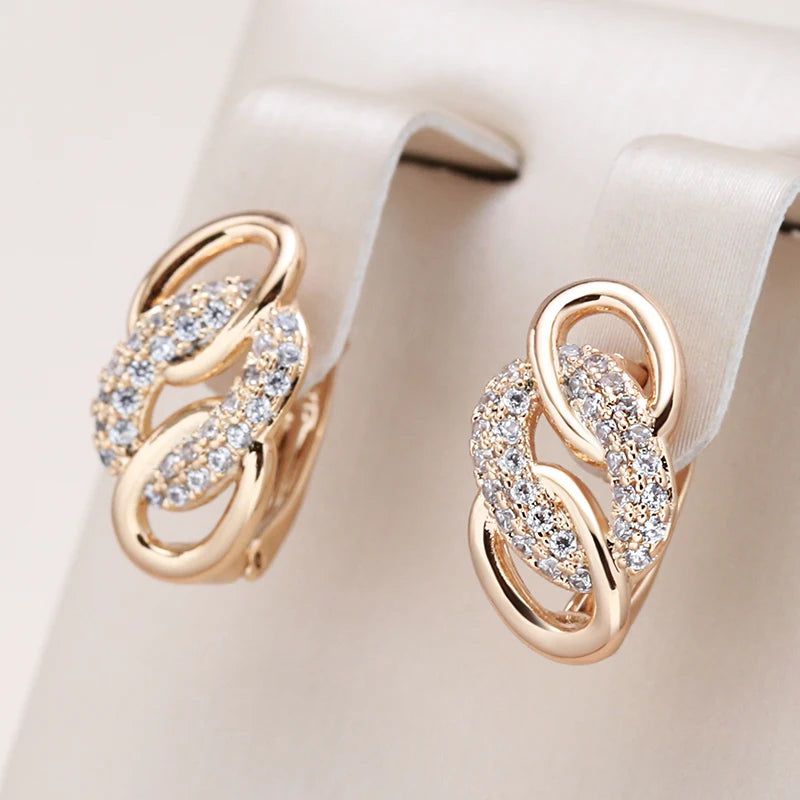 Trendy 585 Rose Gold Geometric Dangle Earrings with Natural Zircon