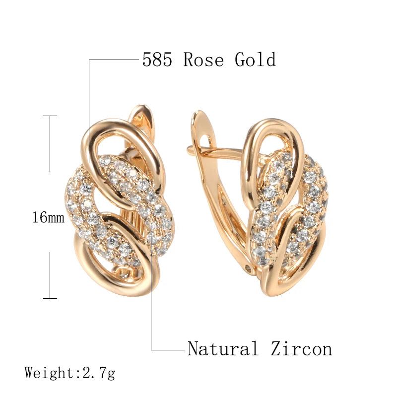 Trendy 585 Rose Gold Geometric Dangle Earrings with Natural Zircon