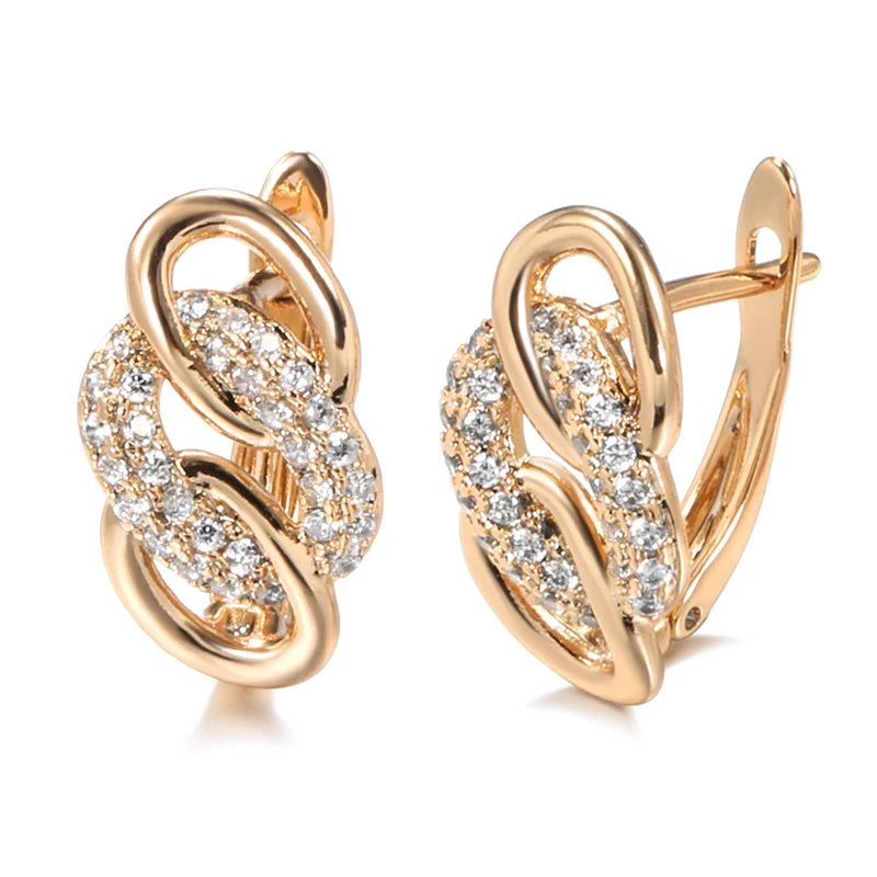 Trendy 585 Rose Gold Geometric Dangle Earrings with Natural Zircon