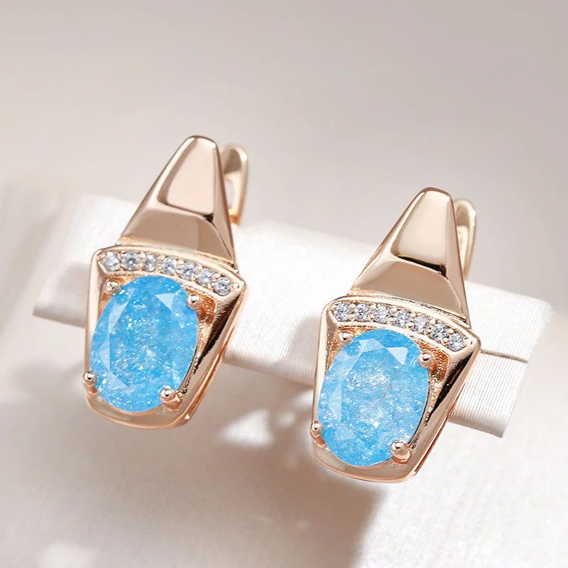 Trendy 585 Rose Gold Geometric Drop Earrings with Blue Natural Zircon – Luxury Fashion Jewelry