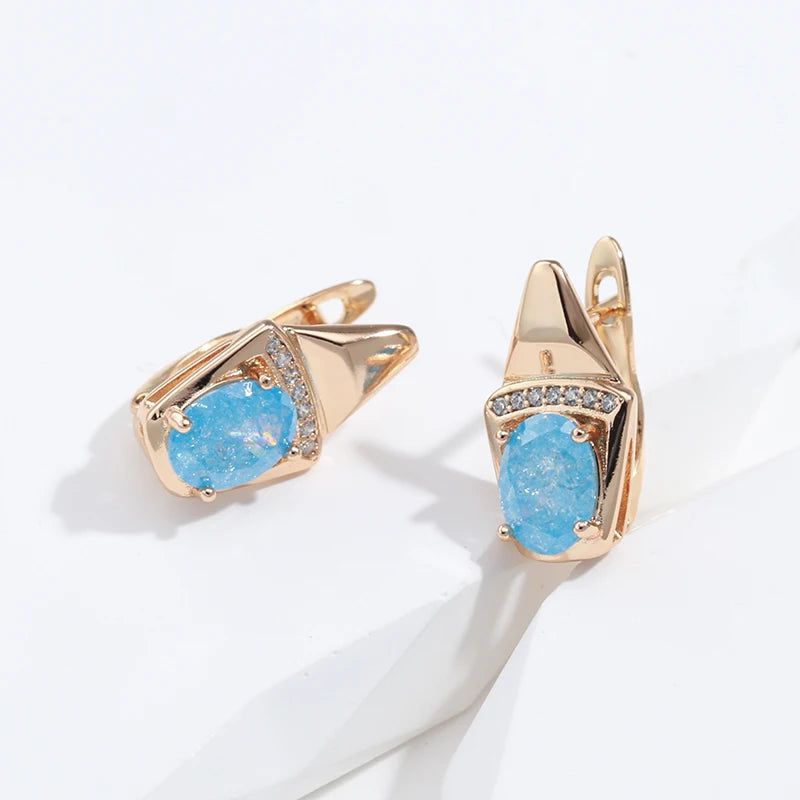 Trendy 585 Rose Gold Geometric Drop Earrings with Blue Natural Zircon – Luxury Fashion Jewelry