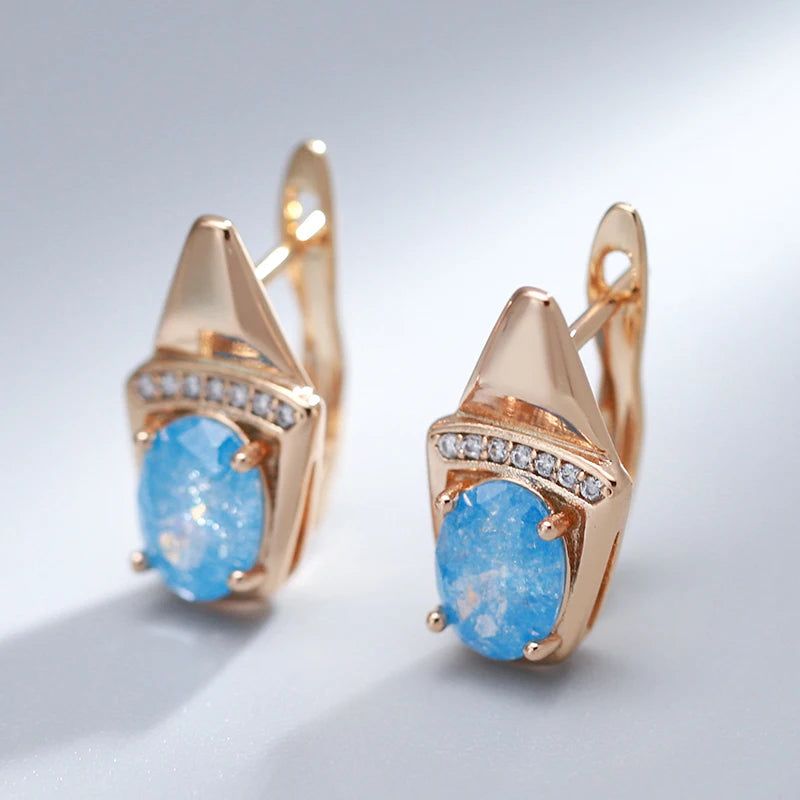 Trendy 585 Rose Gold Geometric Drop Earrings with Blue Natural Zircon – Luxury Fashion Jewelry