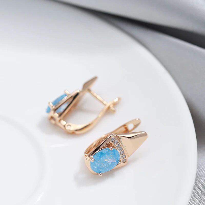 Trendy 585 Rose Gold Geometric Drop Earrings with Blue Natural Zircon – Luxury Fashion Jewelry