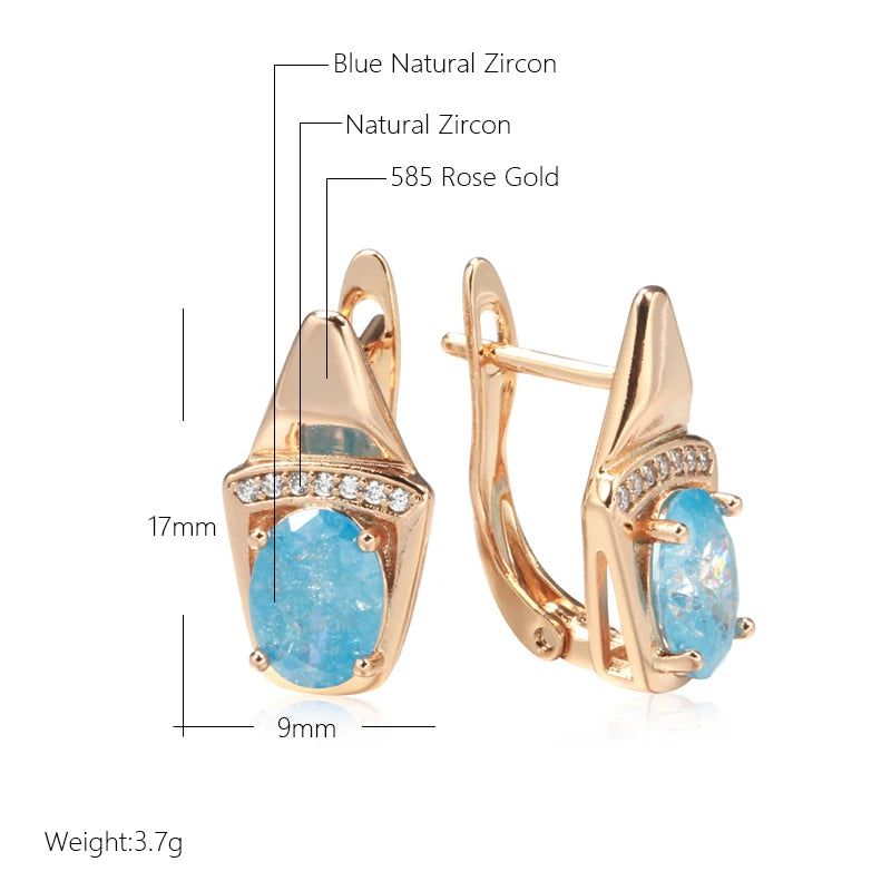 Trendy 585 Rose Gold Geometric Drop Earrings with Blue Natural Zircon – Luxury Fashion Jewelry