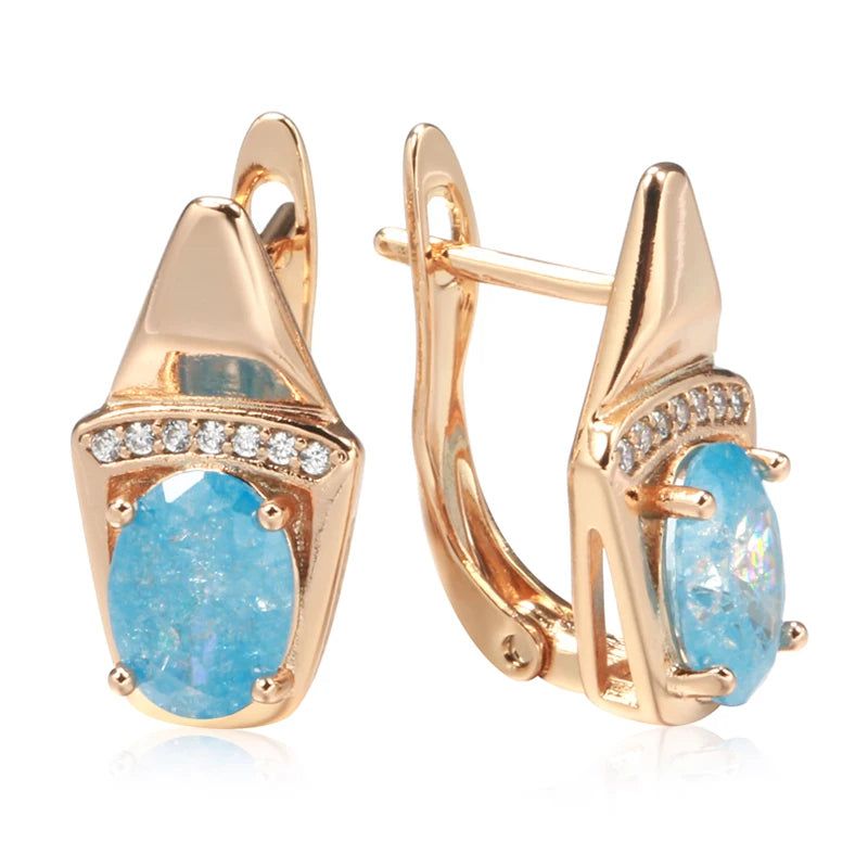 Trendy 585 Rose Gold Geometric Drop Earrings with Blue Natural Zircon – Luxury Fashion Jewelry