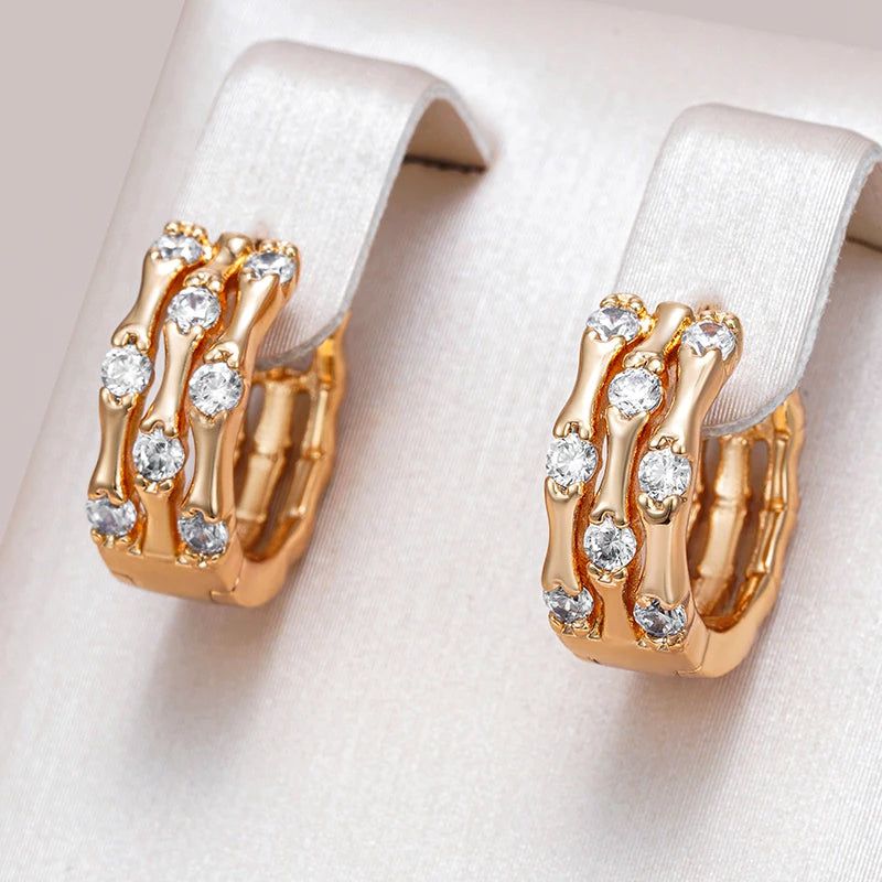 Trendy 585 Rose Gold Geometric Earrings with Natural Zircon - High-Quality Fashion Jewelry