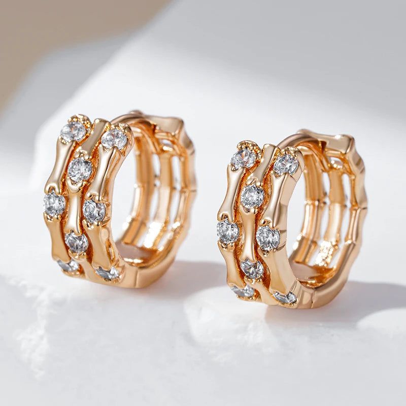 Trendy 585 Rose Gold Geometric Earrings with Natural Zircon - High-Quality Fashion Jewelry