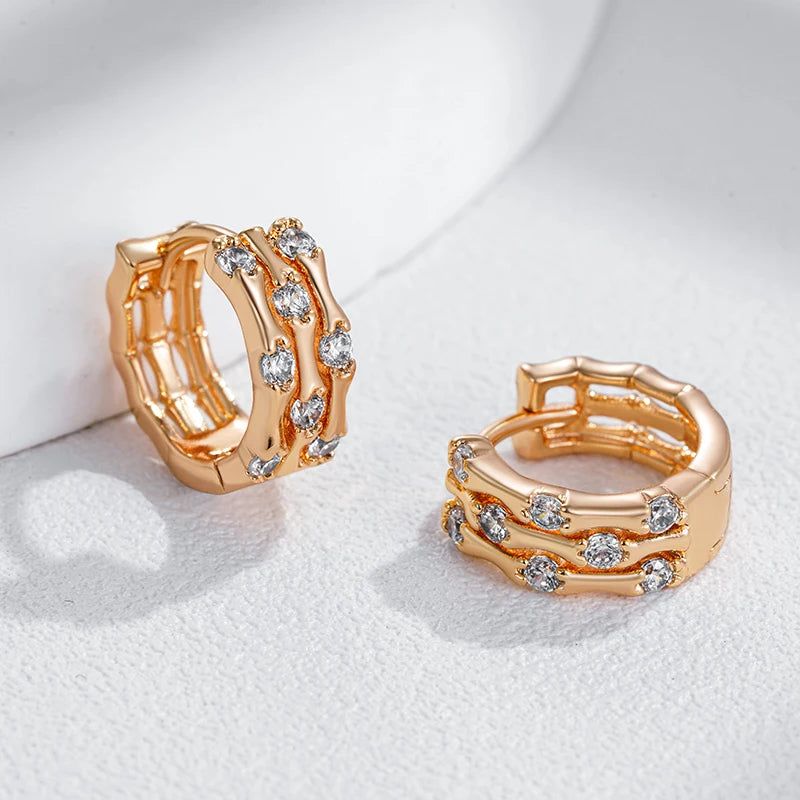 Trendy 585 Rose Gold Geometric Earrings with Natural Zircon - High-Quality Fashion Jewelry