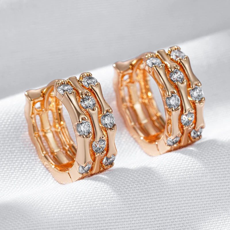 Trendy 585 Rose Gold Geometric Earrings with Natural Zircon - High-Quality Fashion Jewelry