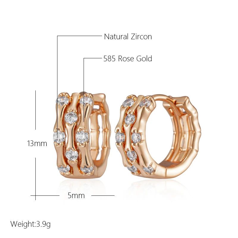 Trendy 585 Rose Gold Geometric Earrings with Natural Zircon - High-Quality Fashion Jewelry