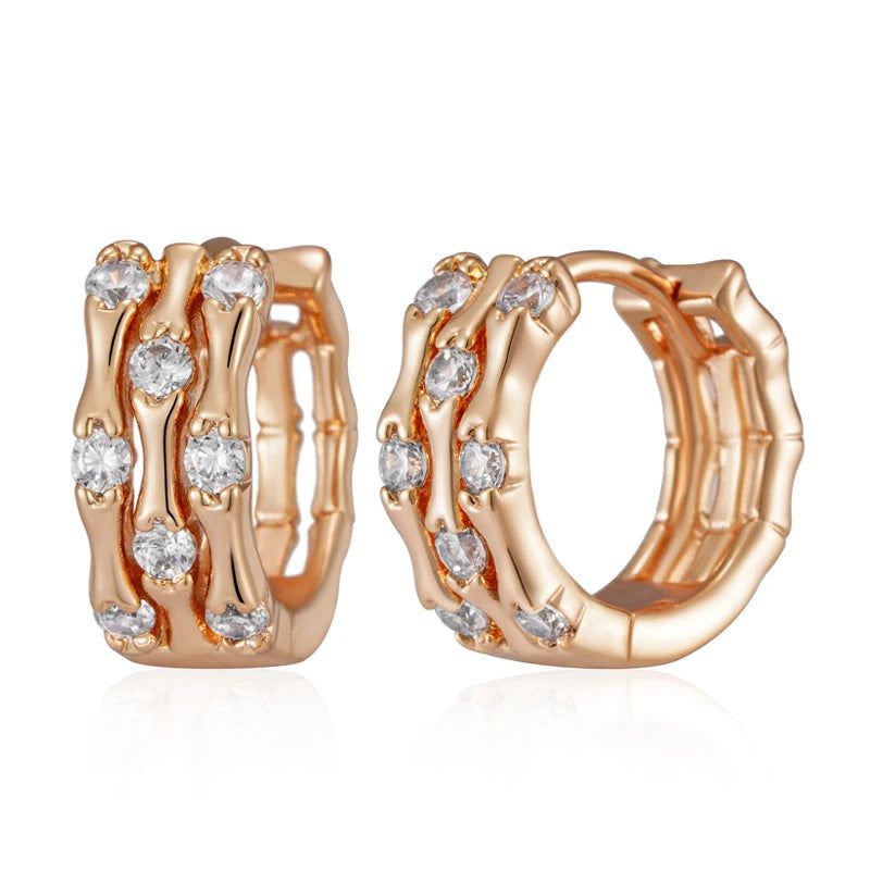 Trendy 585 Rose Gold Geometric Earrings with Natural Zircon - High-Quality Fashion Jewelry