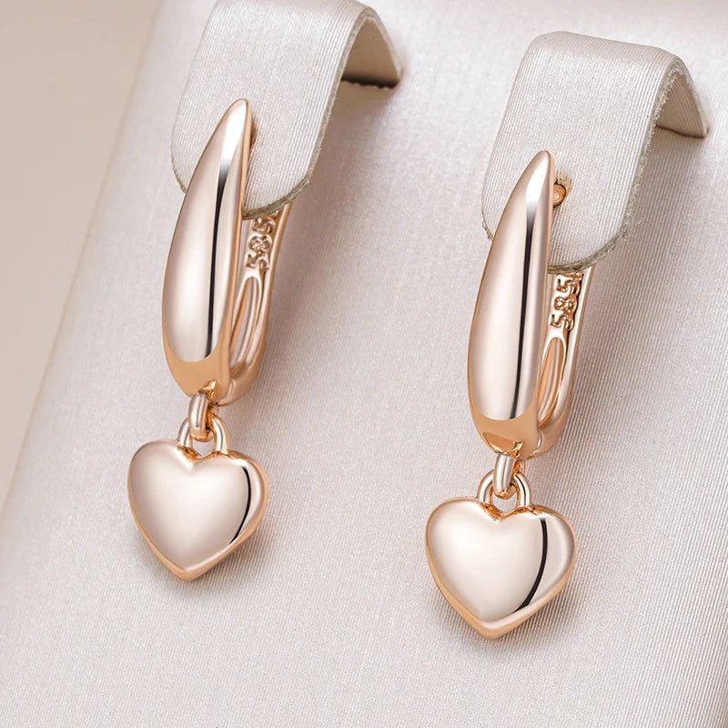 Trendy 585 Rose Gold Geometric Heart Drop Earrings - Minimalist Jewelry Accessories