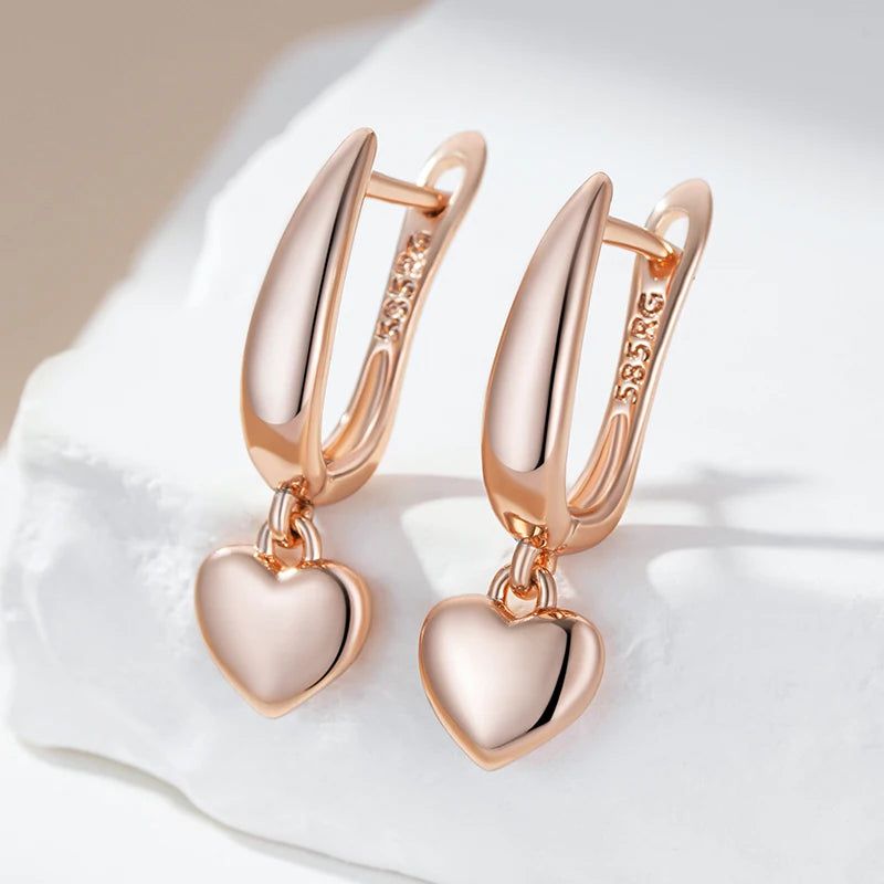 Trendy 585 Rose Gold Geometric Heart Drop Earrings - Minimalist Jewelry Accessories