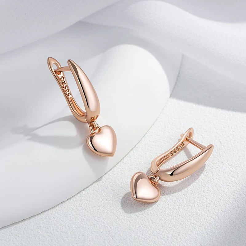 Trendy 585 Rose Gold Geometric Heart Drop Earrings - Minimalist Jewelry Accessories