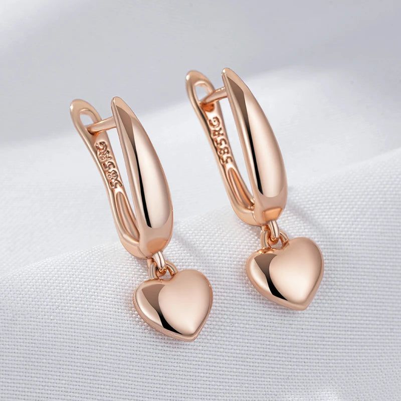 Trendy 585 Rose Gold Geometric Heart Drop Earrings - Minimalist Jewelry Accessories