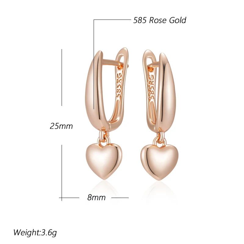 Trendy 585 Rose Gold Geometric Heart Drop Earrings - Minimalist Jewelry Accessories