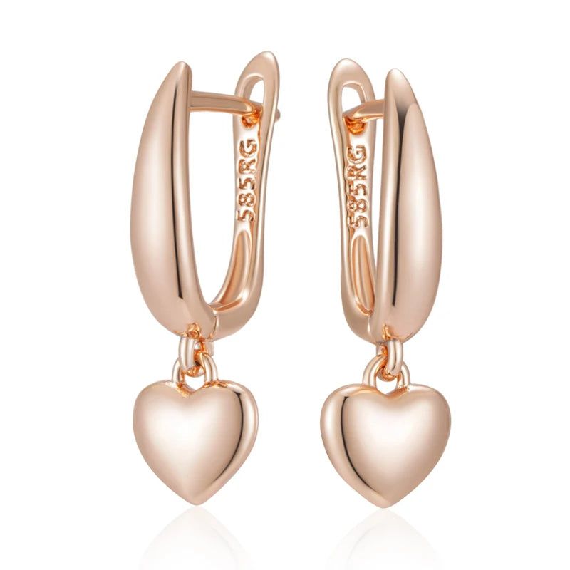 Trendy 585 Rose Gold Geometric Heart Drop Earrings - Minimalist Jewelry Accessories