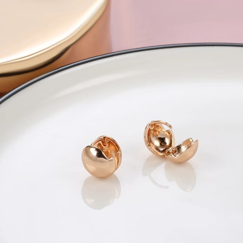 Trendy 585 Rose Gold Glossy Round Ball Stud Earrings - Premium Fashion Jewelry