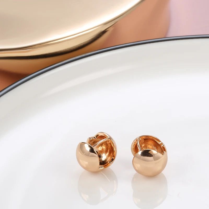 Trendy 585 Rose Gold Glossy Round Ball Stud Earrings - Premium Fashion Jewelry