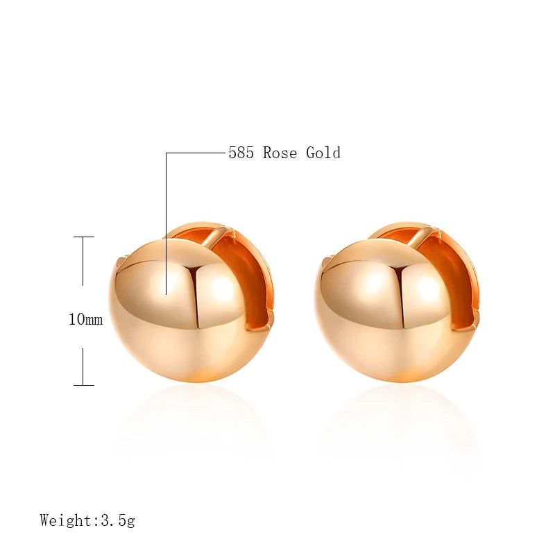 Trendy 585 Rose Gold Glossy Round Ball Stud Earrings - Premium Fashion Jewelry