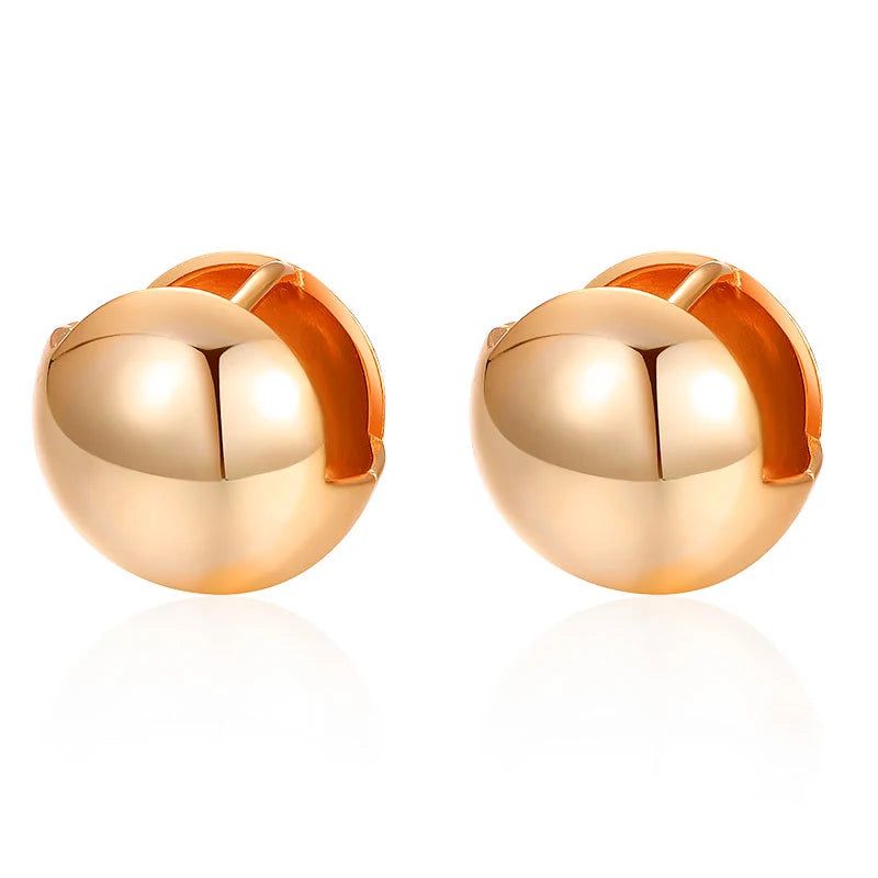 Trendy 585 Rose Gold Glossy Round Ball Stud Earrings - Premium Fashion Jewelry