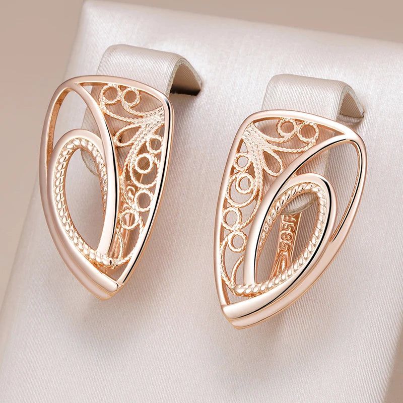 Trendy 585 Rose Gold Hollow Drop Earrings - Elegant Glossy Dangle Jewelry