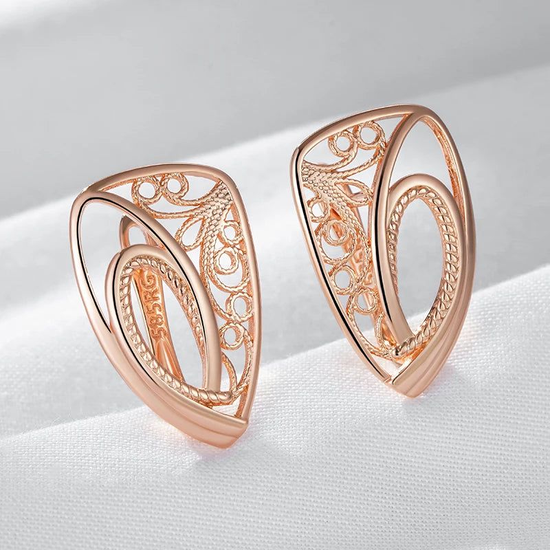 Trendy 585 Rose Gold Hollow Drop Earrings - Elegant Glossy Dangle Jewelry