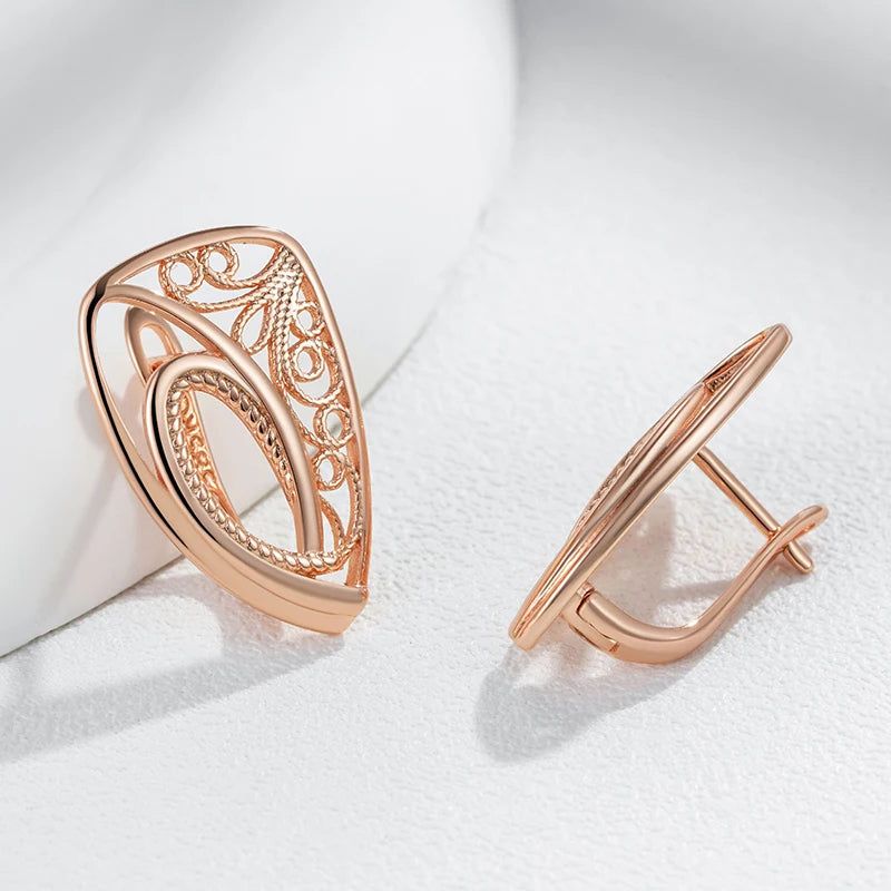 Trendy 585 Rose Gold Hollow Drop Earrings - Elegant Glossy Dangle Jewelry