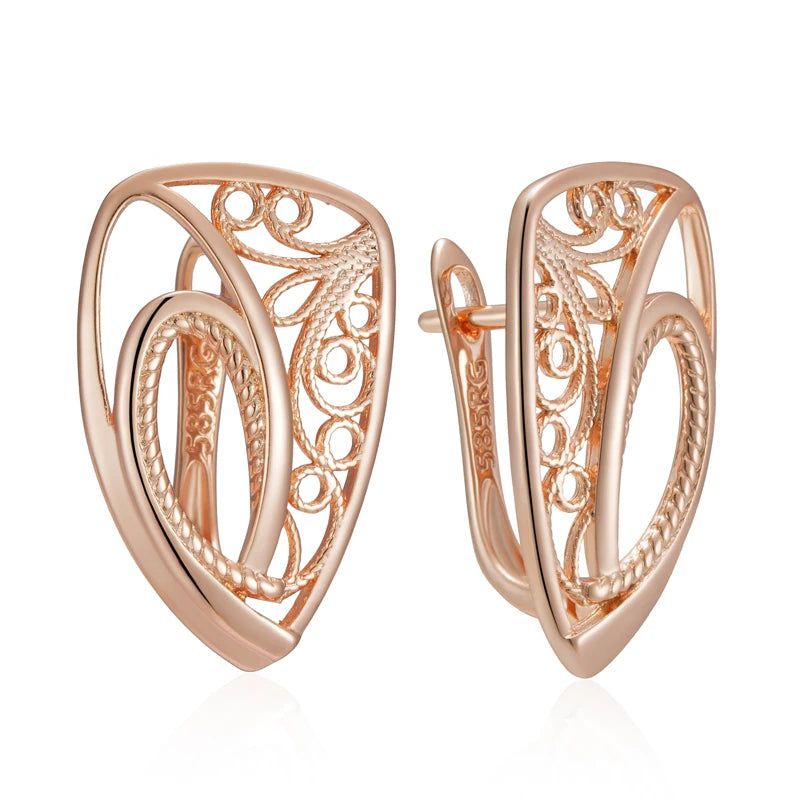 Trendy 585 Rose Gold Hollow Drop Earrings - Elegant Glossy Dangle Jewelry